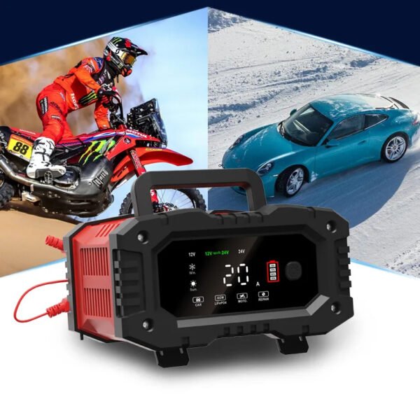 12V/24V Fully Automatic Battery Charger - 7-Stage Smart Car Charger with Pulse Repair AGM, Gel, Wet, LiFePO4, Lead Acid Batteries & Safety Protection, Microprocessor-Controlled Charging - Image 6