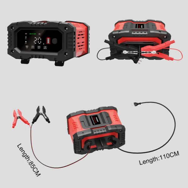 12V/24V Fully Automatic Battery Charger - 7-Stage Smart Car Charger with Pulse Repair AGM, Gel, Wet, LiFePO4, Lead Acid Batteries & Safety Protection, Microprocessor-Controlled Charging - Image 3