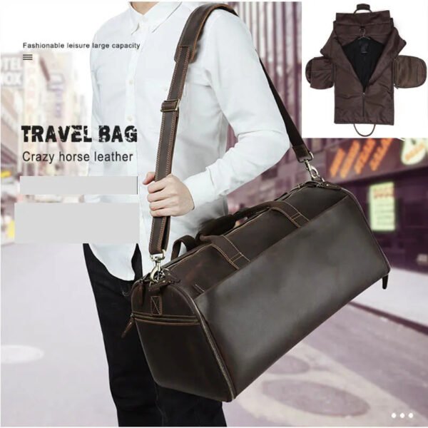 Genuine Leather Folding Suit Bag Man Business Travel Bag With Shoe Pocket Clothes Cover Luggage Duffel Bag Man Bag For Suits