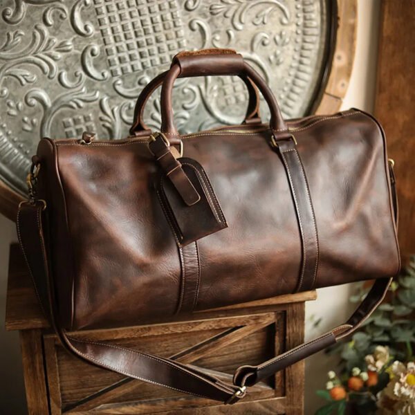 NASVA  Leather Men's Bags Vintage Travel  Duffle Bag Weekend Bag  Handbags  Messenger Bags Luggage Bag With Shoe Compartment - Image 3
