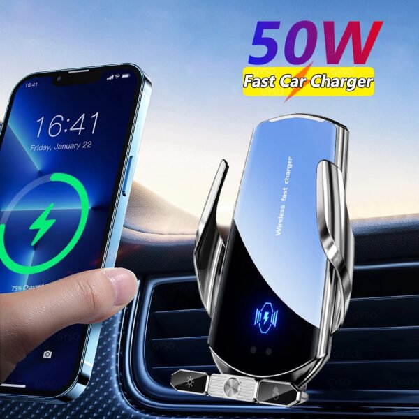 50W Wireless Car Phone Magnetic Charger & Holder/Mount for Samsung S24, S23, S22, iPhone 16, 15, 14, 13, 12 Pro Max | Auto-Clamping, Fast Charging Air Vent Mount | Qi-Compatible