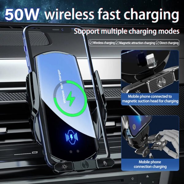 50W Wireless Car Phone Magnetic Charger & Holder/Mount for Samsung S24, S23, S22, iPhone 16, 15, 14, 13, 12 Pro Max | Auto-Clamping, Fast Charging Air Vent Mount | Qi-Compatible - Image 3