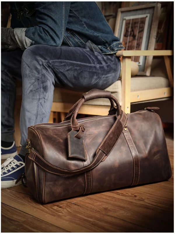 NASVA  Leather Men's Bags Vintage Travel  Duffle Bag Weekend Bag  Handbags  Messenger Bags Luggage Bag With Shoe Compartment - Image 7